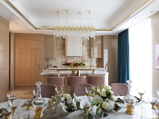 Coral Meets Gold in a Luxury Kitchen