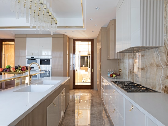 Coral Meets Gold in a Luxury Kitchen