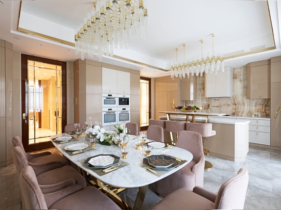 Coral Meets Gold in a Luxury Kitchen