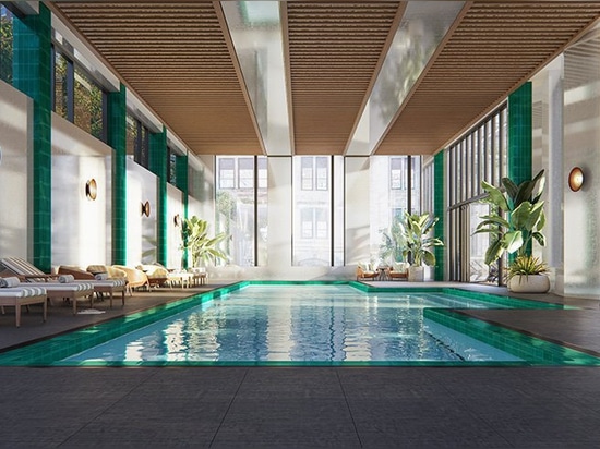 the 75-foot indoor saltwater lap pool has an adjoining outdoor sundeck