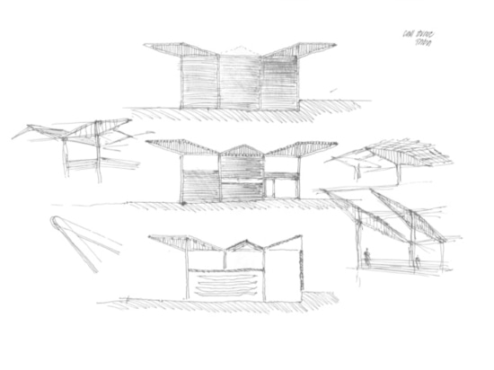 A sketch of the boathouse “unfolding.” (Courtesy Foster + Partners)