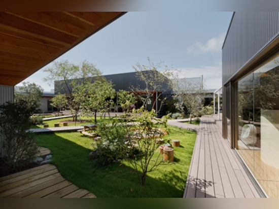 Light-filled classrooms surround a courtyard garden at DS Nursery in Japan