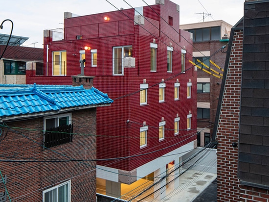 Aoa Architects Uses Red Marble Tiles To Clad This Apartment In South Korean Neighborhood