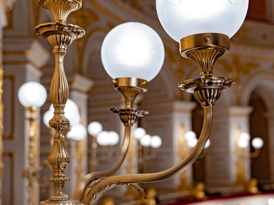 Wall lamps and big classic chandelier handmade lamps Galli Theater Rimini