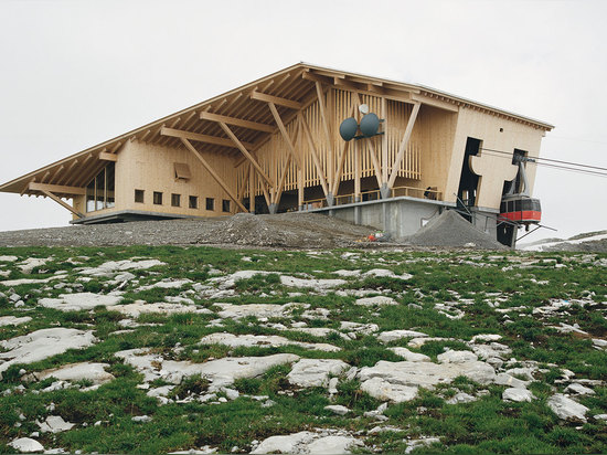 The wooden facade of the build was chosen in order to 'develop a language and materiality that suits the Toggenburg region'   Read more at http://www.wallpaper.com/architecture/on-the-summit-herzog...