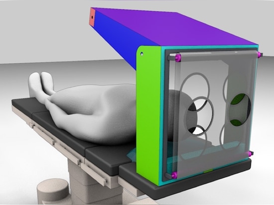 Another type of hood uses an adjustable rigid frame that cantilevers over the patient's face and is fitted with transparent plastic.