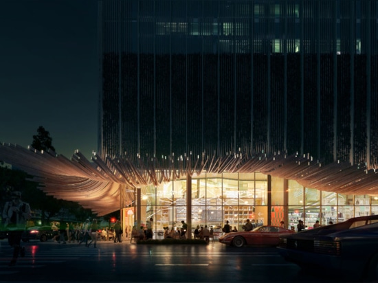 At night, the all-glass ground floor will illuminate the timber facade.