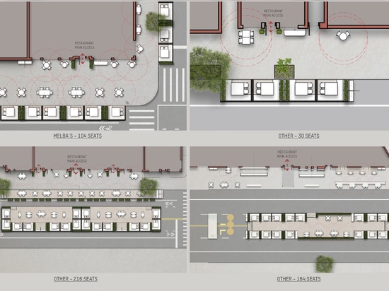 Rockwell has mocked up ways to extend existing restaurants onto the streets and sidewalk