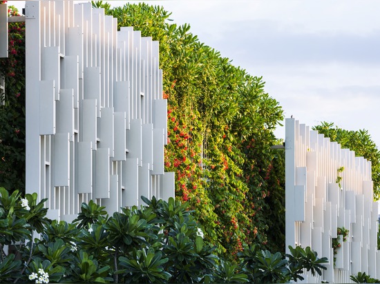 Lush living plants engulf the green-roofed Pure Spa in Vietnam