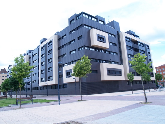 Ceramic ventilated facade in a residential complex "Camino de la Plata"