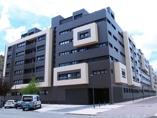 Ceramic ventilated facade in a residential complex "Camino de la Plata"