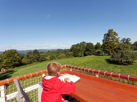 A sleek, custom ladder brings playmates onto the crow’s nest - unless one would prefer to lounge on the walkable lounging net, where they will find a mahogany writing and coloring desk overlooking ...