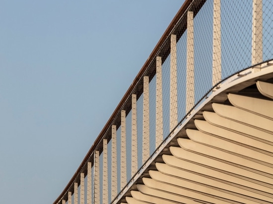 Metal, glass panels and bamboo decking was used for the bridge