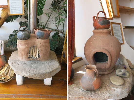 Cute mud wood burners in the living room warm up the room when temperatures drop.