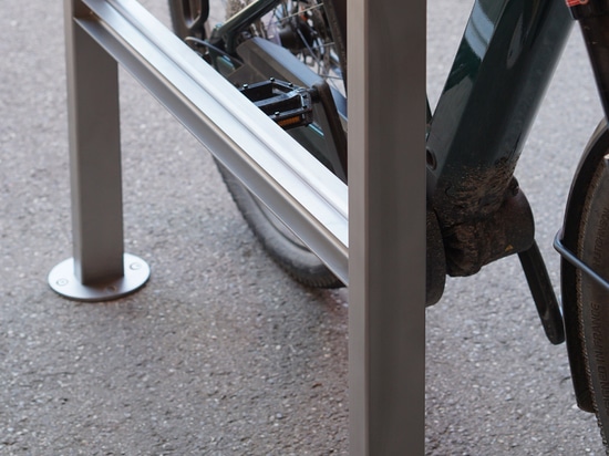 Bicycle rack made of stainless steel with integrated LED-strip