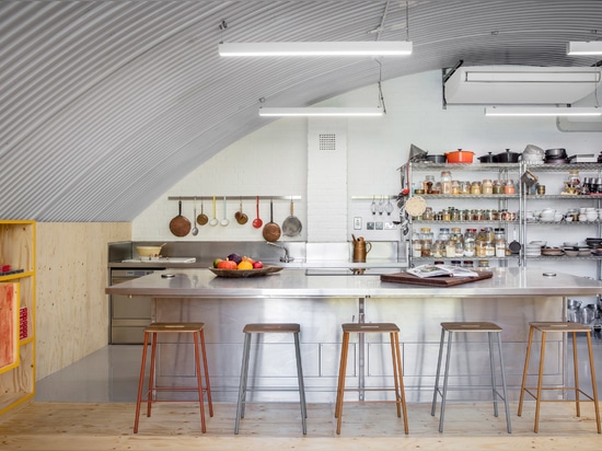 Steel surfaces feature in the cooking area