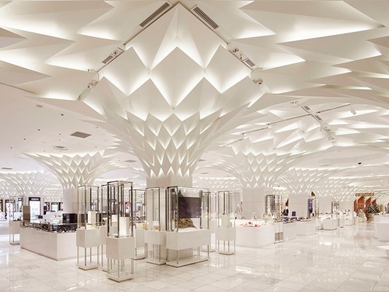 Leaf-shaped aluminium panels cover ceiling of Tokyo department store