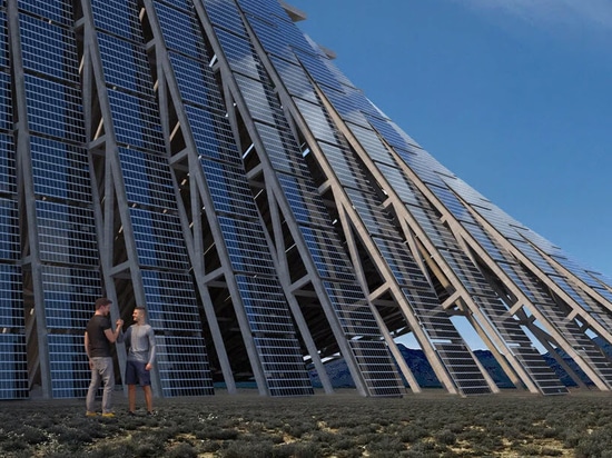 solar mountain is a modular, scalable design system fabricated from recycled wood