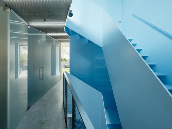 The Wood Exterior Of This Home Hides A Remarkable Blue Staircase Inside