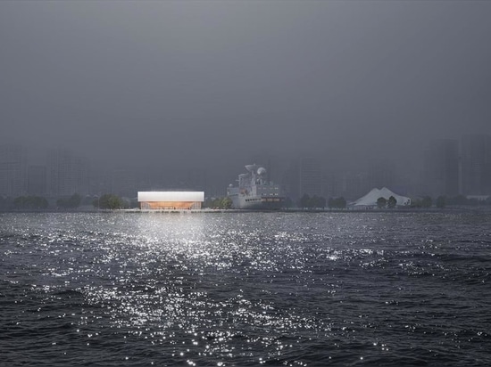 The 'submarine museum' emerges as a mirror-clad bridge over the Huangpu river in Shanghai