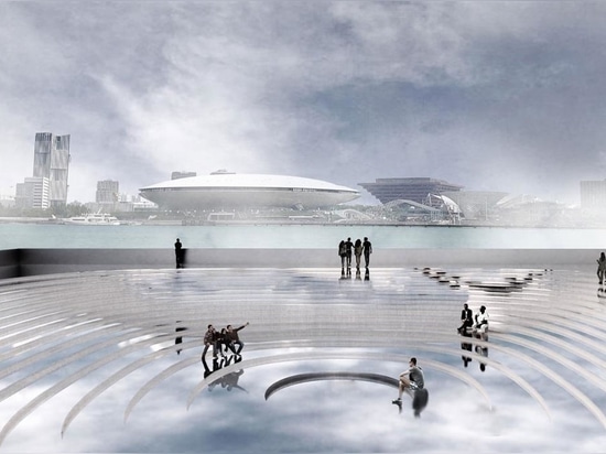 The 'submarine museum' emerges as a mirror-clad bridge over the Huangpu river in Shanghai