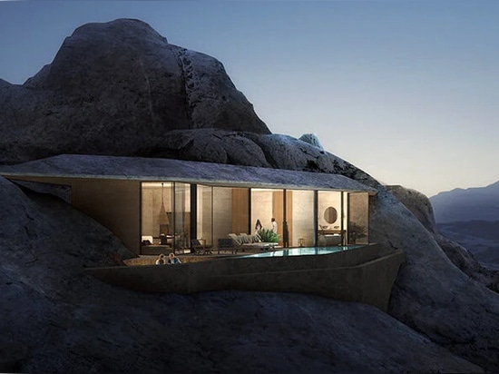 guests will be able to choose between crevice hotel suites, as well as excavated rooms within the rock itself