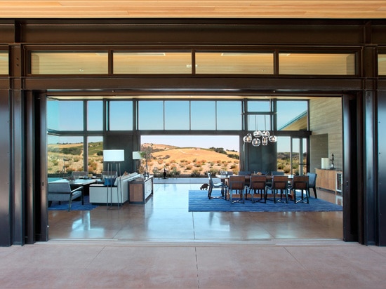 the generous space opens up to views across the valley