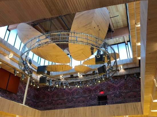 Banker Wire's M24Z-12 woven wire mesh in Stainless Steel is used at two custom-designed tiaras in the Collins Recital Hall, located within the Hamel Music Center at UW Madison.