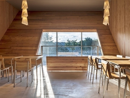 second floor with chairs designed using cross-laminated timber