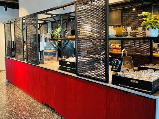 Banker Wire M14Z-5 being used as space dividers and display panels in a restaurant