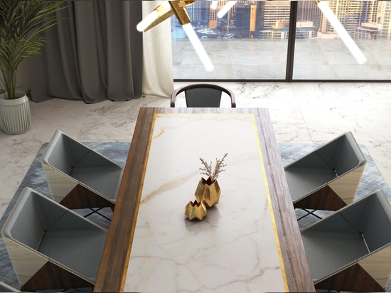 Roly-Poly Marble table in walnut and white marble, with Nest chair in retro style and Roots chair in walnut.