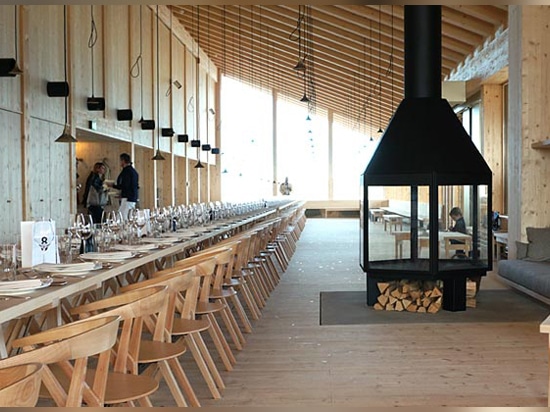 internal view of the restaurant with konstantin grcic’s ‘B chair’ furnishing the space