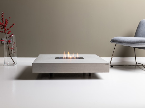 Concrete lounge table with fireplace