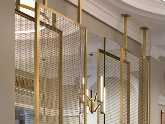 Stainless Steel and Brass LHZ-1 Woven Wire Mesh as Space Dividers in Luxury Hotel