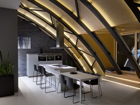 The Roof Structure Was Turned Into A Decorative Element In This Apartment