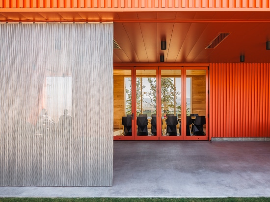 The Drift flexible wire mesh curtain adds stylish privacy to the Corollary Wine's tasting rooms.