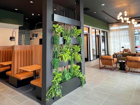The indoor planter features the Banker WDZ-539 welded wire mesh as a trellis in this coworking space.