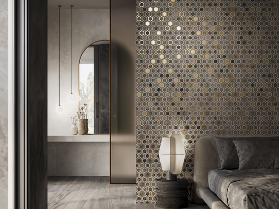 Gold porcelain wall tiles for a glam home