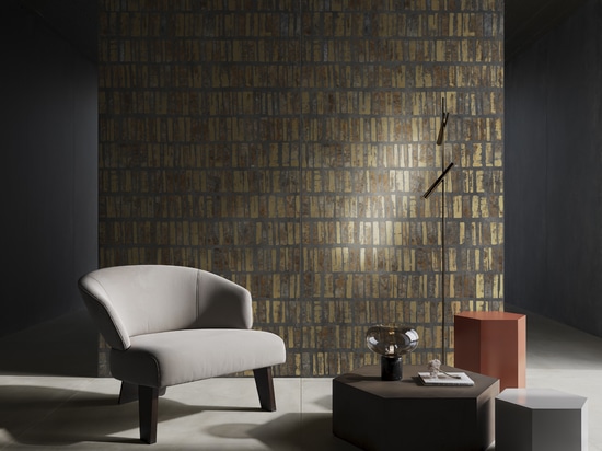 Gold porcelain wall tiles for a glam home