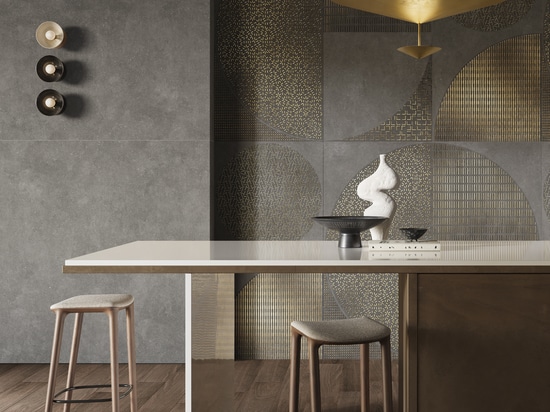 Gold porcelain wall tiles for a glam home
