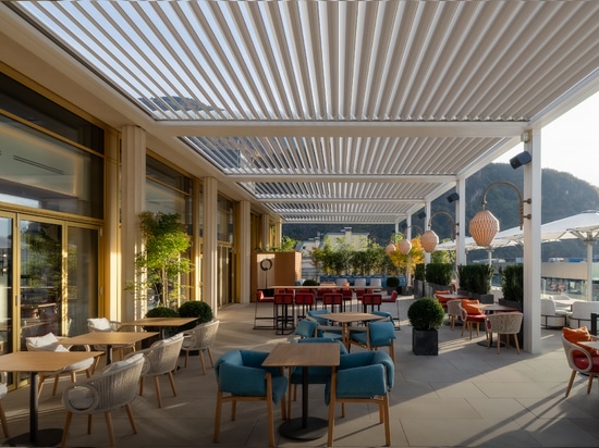 KE designs the outstanding rooftop of the new Falkensteiner WaltherPark – Bolzano: an oasis of design and comfort with a unique view of the Dolomites