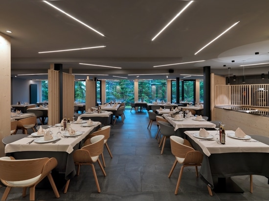 Hotel Fedora: an example of alpine architecture featuring porcelain tiles