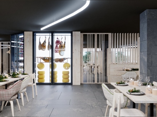 Hotel Fedora: an example of alpine architecture featuring porcelain tiles