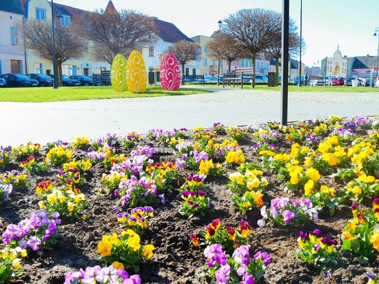 Spring arrangements in public spaces: colour, lightness and structure
