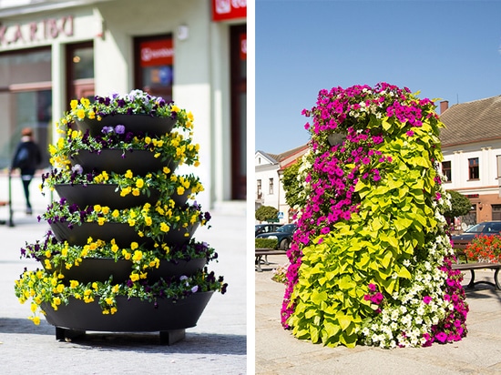 Flower towers in urban space: seasonal greenery with strong visual impact