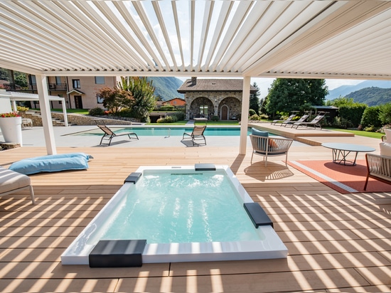 Architecture of shade and landscape design: KE and Myrtha Pools, for a private residence in Val Camonica