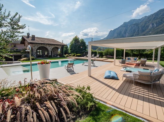 Architecture of shade and landscape design: KE and Myrtha Pools, for a private residence in Val Camonica