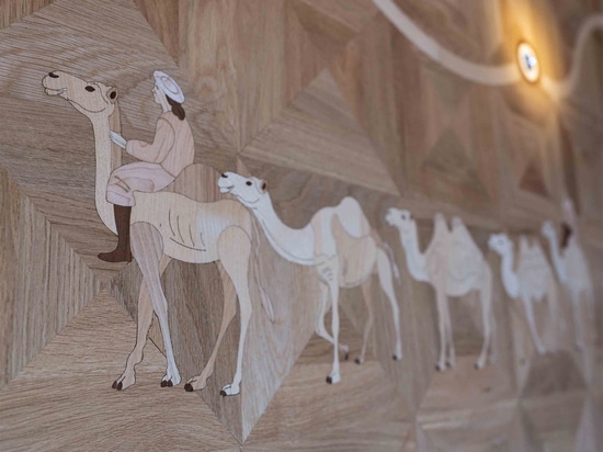 Silk Road inlay detail with camels