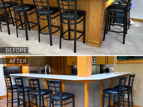 From ordinary to extraordinary, this before-and-after home bar remodel highlights how M33-2 architectural wire mesh transformed the space into a sophisticated entertainment destination.