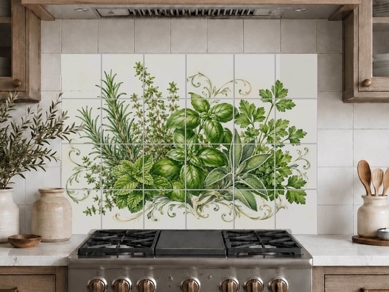 Herbs greenery kitchen backsplash